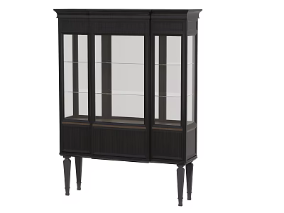 Classic Black Display Cabinet With Glass Doors Lower Storage And Tapered Legs 3d model