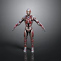 Game Movie Character 3D Model with Red Silver Armor Complex Design Standing Pose 3d model