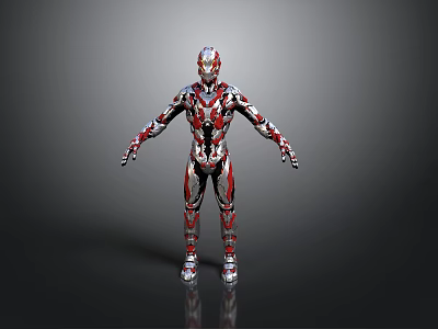 Game Movie Character 3D Model with Red Silver Armor Complex Design Standing Pose 3d model