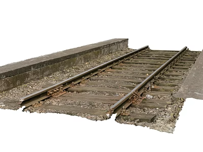 Railway Tracks With Wooden Sleepers Gravel Bed And Concrete Side Structures 3d model