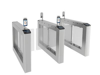 Modern Public Facility Turnstile With Glass Barriers And Access Control System 3d model