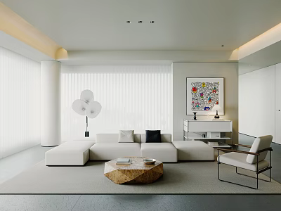 Modern Living Room Interior With White Sofa Wooden Coffee Table And Wall Art 3d model