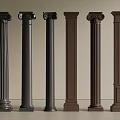 Various Design Columns in Black and Brown with Fluted and Plain Styles 3d model