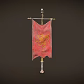 Red National Flag With Yellow Dragon Design Hanging On Metal Pole Bracket