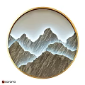 Round Gold Frame Wall Lamp With Illuminated Mountain Pattern And Modern Design 3d model