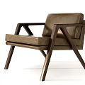 Modern Leisure Chairs With Wooden Frame Cross Leg Design Brown Leather And Beige Fabric Upholstery