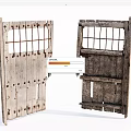 Old Wooden Swing Door With Metal Grille And Weathered Wooden Slats Design