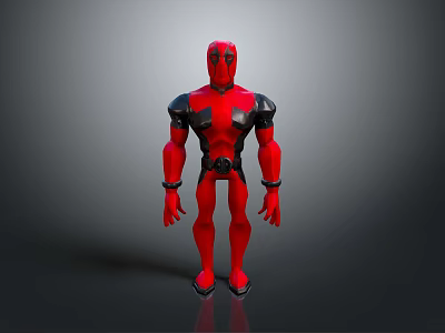 Red and Black Superhero Action Figure Standing with Glossy Surface and Detailed Design 3d model