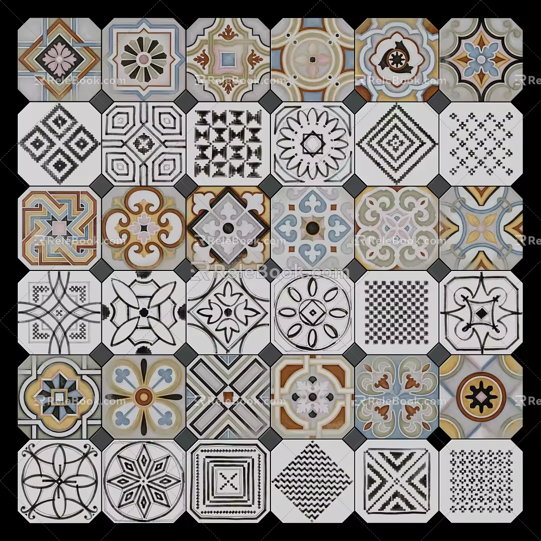 Modern Tile Hand-turned Tile Mosaic Middle Ancient Tile 3d model