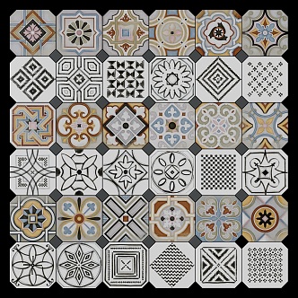 Modern Tile Hand-turned Tile Mosaic Middle Ancient Tile 3d model