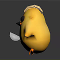 Yellow Chick Toy With White Hat Holding Pink Cup And Silver Spoon