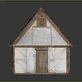 Small Traditional Cottage Model With Wooden Roof White Walls Door And Windows