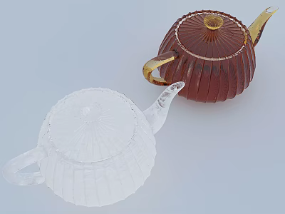 Two Decorative Teapots White Transparent And Brown With Gold Accents Ribbed Glass Design 3d model