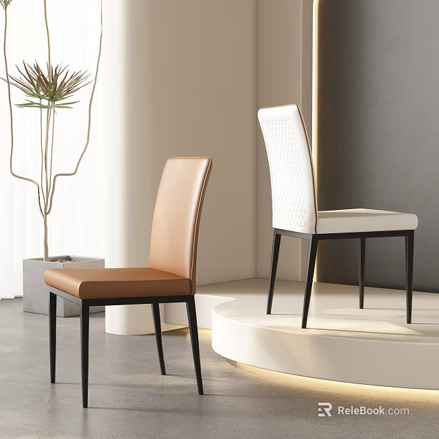 Modern Brown And White Dining Chairs With Black Metal Legs In Minimalist Interior 3d model 