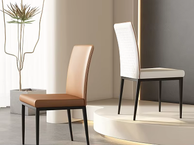 Modern Brown And White Dining Chairs With Black Metal Legs In Minimalist Interior 3d model