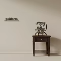 Classic Wooden Side Table With Vintage Telephone In Poliform Decor Room