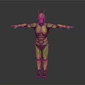 3D Model of Insect Like Humanoid with Green Yellow Muscular Body and Outstretched Arms