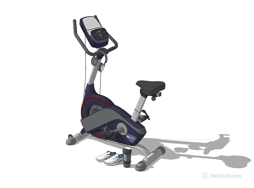 Stationary Exercise Bike With LCD Monitor Sneakers And Water Bottle For Home Fitness 3d model 