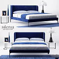 Modern Blue Velvet Bed With Nightstands Table Lamps And Decorative Frames 3d model