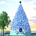 Giant Colorful Light Up Tree Decoration With Archway And Night Sky Background