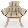 Beige Padded Single Seater Sofa With Quilted Design And Wooden Rocking Legs