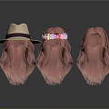 Woman Wearing Brown Curly Hair Wigs With Straw Hat And Flower Headband