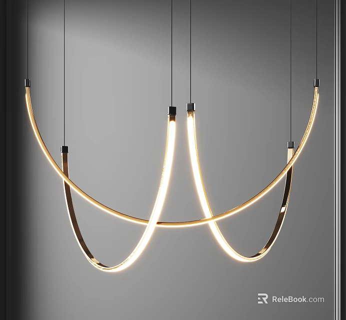 Modern Curved Metallic Ring Chandelier With Illuminated Soft Light Hanging Design 3d model