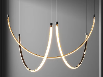 Modern Curved Metallic Ring Chandelier With Illuminated Soft Light Hanging Design 3d model