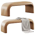Modern Light Gray Upholstered Bench With Curved Legs And Woven Blanket