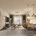 Cozy Living and Dining Room Interior With Brown Sofa Dining Table And Decorative Paintings