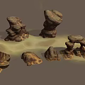 3D Rock Models With Various Shapes And Natural Textures In Desert Setting 3d model