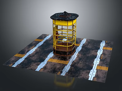 Yellow Tower Structure On Platform With Ground Stripes And Tracks 3d model