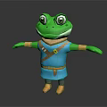 Green Frog Cartoon Character With Blue Outfit Brown Belt Crossbody Bag And Open Arms