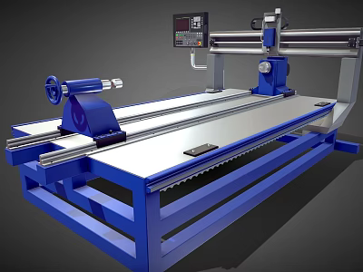 Heavy Duty Industrial CNC Machining Equipment with Blue Frame Silver Worktable and Digital Control Panel 3d model