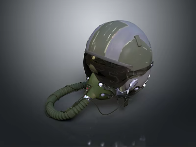 Military Weapon Equipment Green Flight Helmet With Oxygen Mask And Breathing Tube 3d model