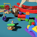 Trojan toy wooden train building blocks building blocks train building blocks boat rocking horse building blocks toy 3d model