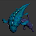 Vibrant Blue Green Finned And Purple Spiky Mythical Creatures With Fangs And Tongue Out