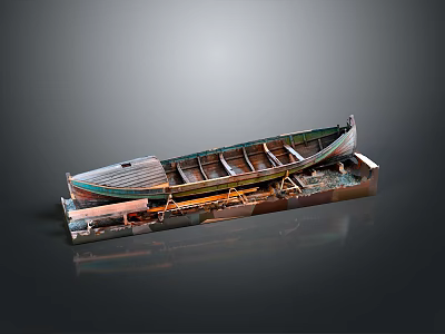 Wooden Water Boat With Green And Brown Hull And Interior Seats Design 3d model