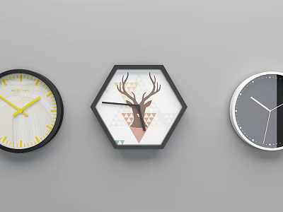 Modern Wall Clocks With Different Shapes Hexagonal Deer Head Design And Round For Home Decor 3d model