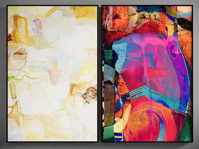Two Abstract Wall Art Paintings With Soft Tones And Vibrant Colors Modern Abstract Design 3d model