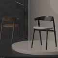 Modern Accent Chairs In Wood And Dark Finish With Light Cushion On White Circular Platform