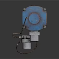Industrial Mechanical Device With Blue Body Gray Cylinder And Metal Brackets