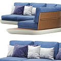 Modern Blue Sectional Sofa With Multiple Soft Pillows And Stylish Design Elements 3d model