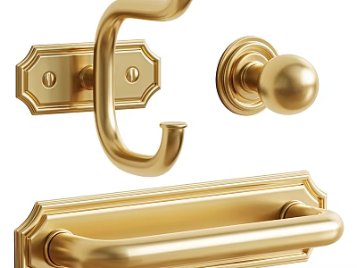Elegant Golden Brass Hardware with Door Handle Drawer Pull and Hook 3d model