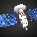 Advanced Orbital Satellite with Large Blue Solar Panel Arrays and Dish Antenna