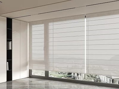White Roman Blinds Enhance Modern Room with Large Windows Natural Light and Green View 3d model