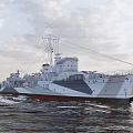 White Warship With Red Bottom Sailing On The Sea Under Clear Sky