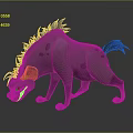 Purple Hyena Game and Movie Character With Black Mane Sharp Teeth Fierce Expression And Spots