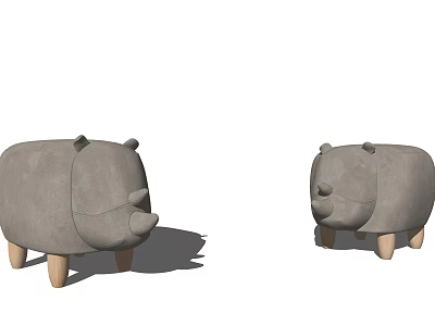 Gray Rhinoceros Shaped Stools With Wooden Legs For Kids Room Decor 3d model