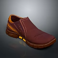 Casual Slip On Leather Shoes Maroon Brown With Yellow Accents Stitched Details Rubber Sole